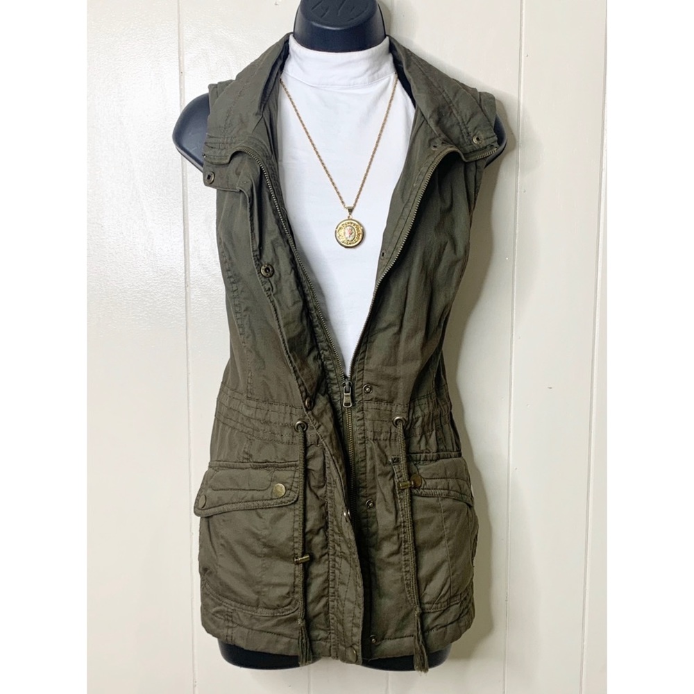 YMI Olive Green Utility Zip Up Vest